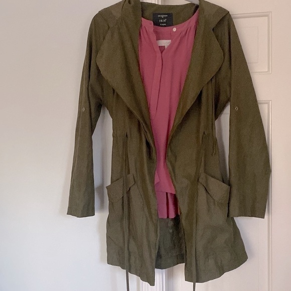 Hiking Rain Jacket Moss Green Attached Hood Coat Size Small Cinch Waist - Picture 4 of 16